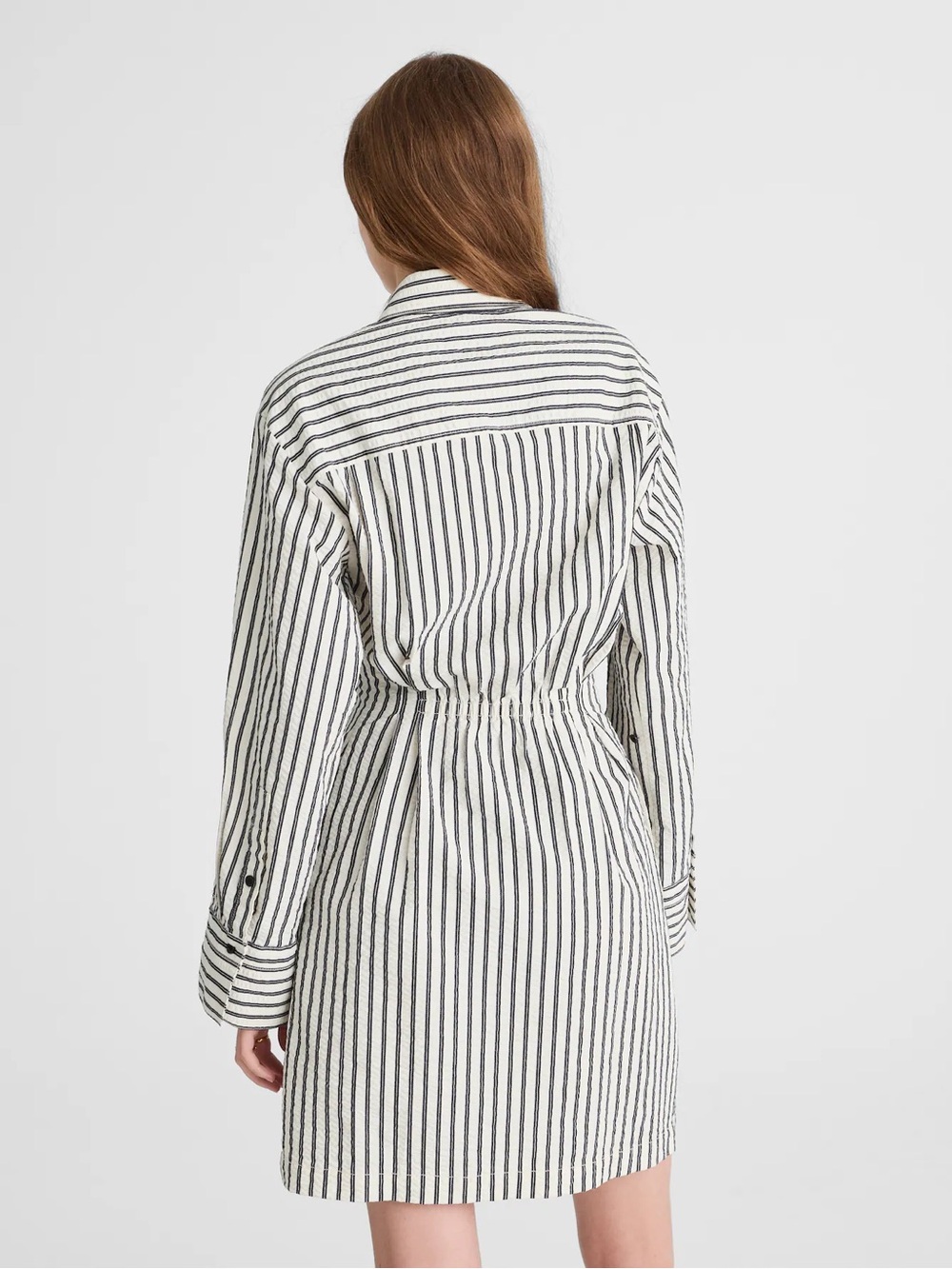 Madewell Grey Variegated Stripe Seersucker Mini Shirtdress Size 4 NWT - Picture 2 of 10